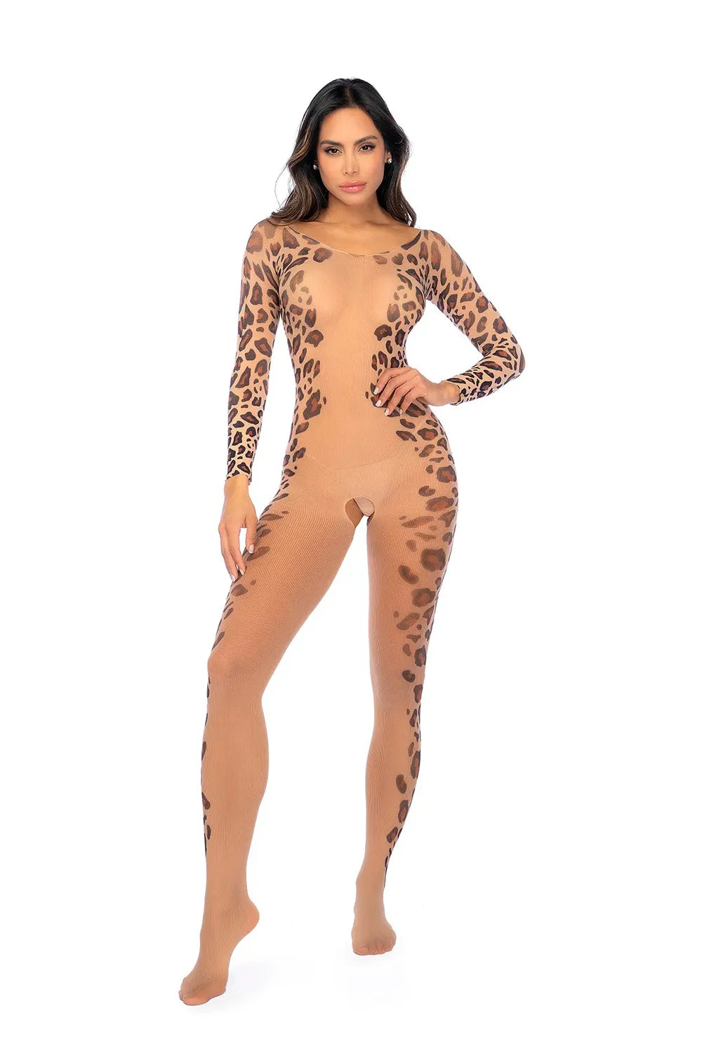 Long Print Sleeve Leopard Mesh Bodystocking > Clothes > Bodies and Playsuits - Tophatter Daily Deals
