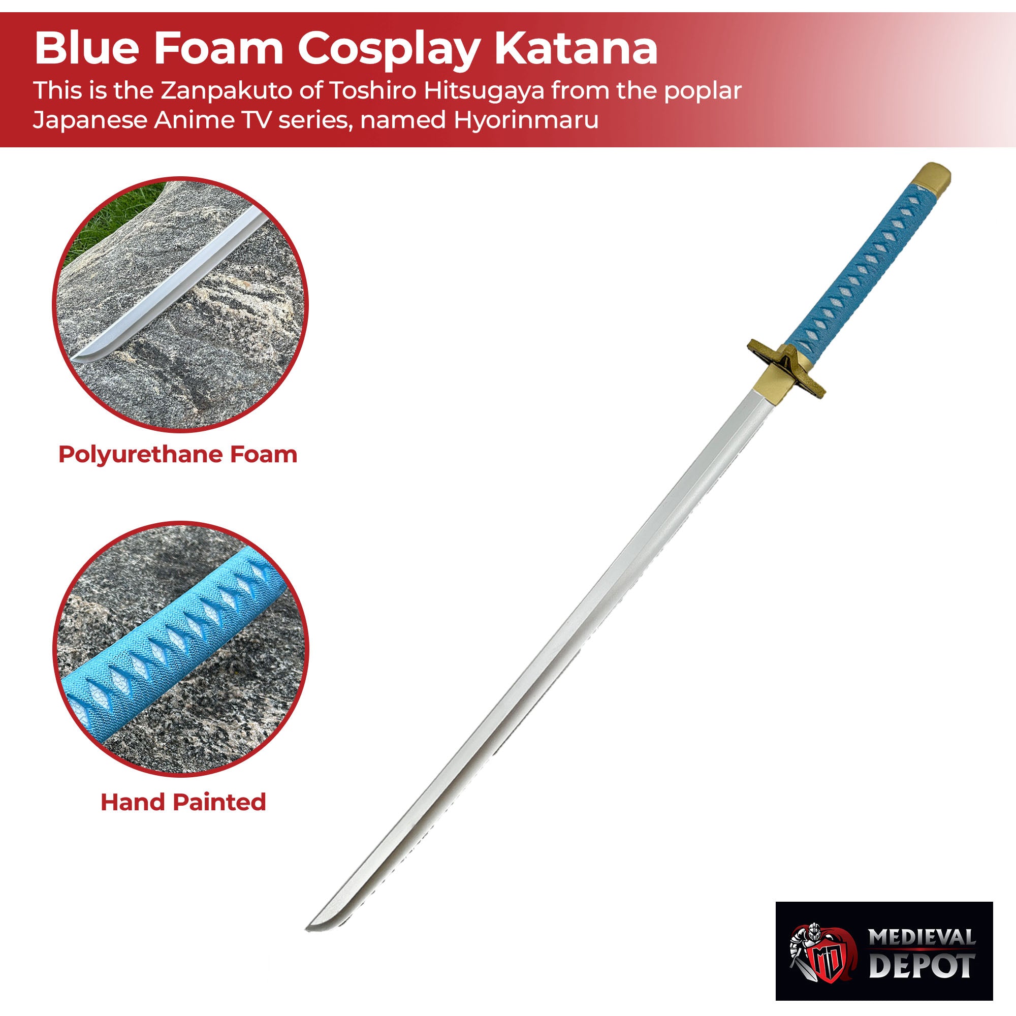 Hitsugaya Toshiro Hyorinmaru Anime Blue Foam Cosplay Katana Sword swords - Tophatter Daily Deals