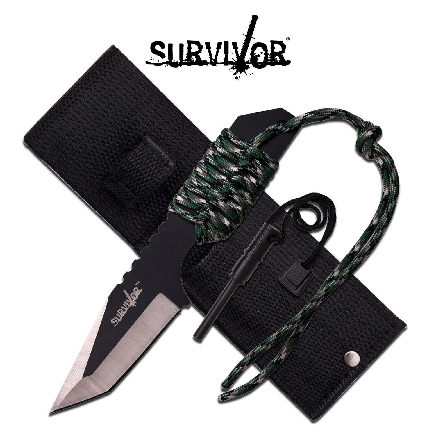 Survivor 7 Inch Fixed Blade Survial Camping Knife with Fire Starter - Digital Camo - Tophatter's Inc. Weapons Store Online Collectible Weapons - Tophatter Daily Deals