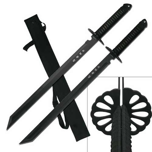 2-PC Full Tang Ninja Twin Bladed Sword With Shoulder Strap - Tophatter's Army Products & Self Defense Collectible Weapons - Tophatter Daily Deals