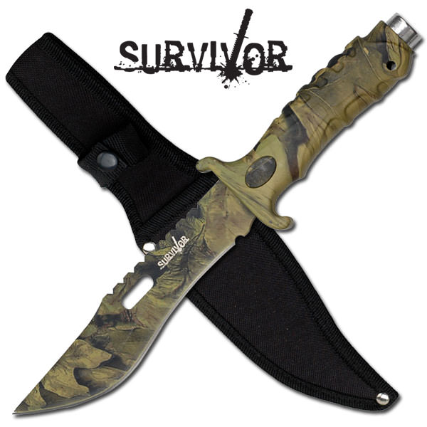 9.5" Fall Real Tree Camo Hunting Knife With Sheath - Tophatter's Guns'N'Weapons Store Collectible Weapons - Tophatter Daily Deals