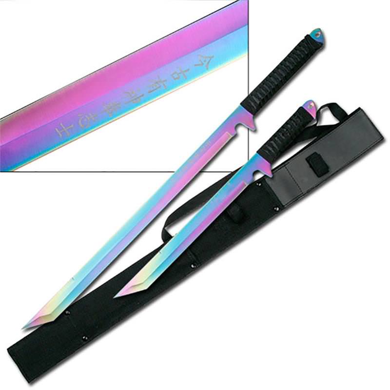 Twin Rainbow Titanium Treated Ninja Swords Set With Shoulder Strap Collectible Weapons - Tophatter Daily Deals