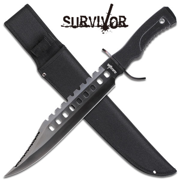 Classic Bowie Hunting Fixed Blade Knife Sawback Edge 4MM Thick Blade - Tophatter's Inc. Weapons Store Online Collectible Weapons - Tophatter Daily Deals
