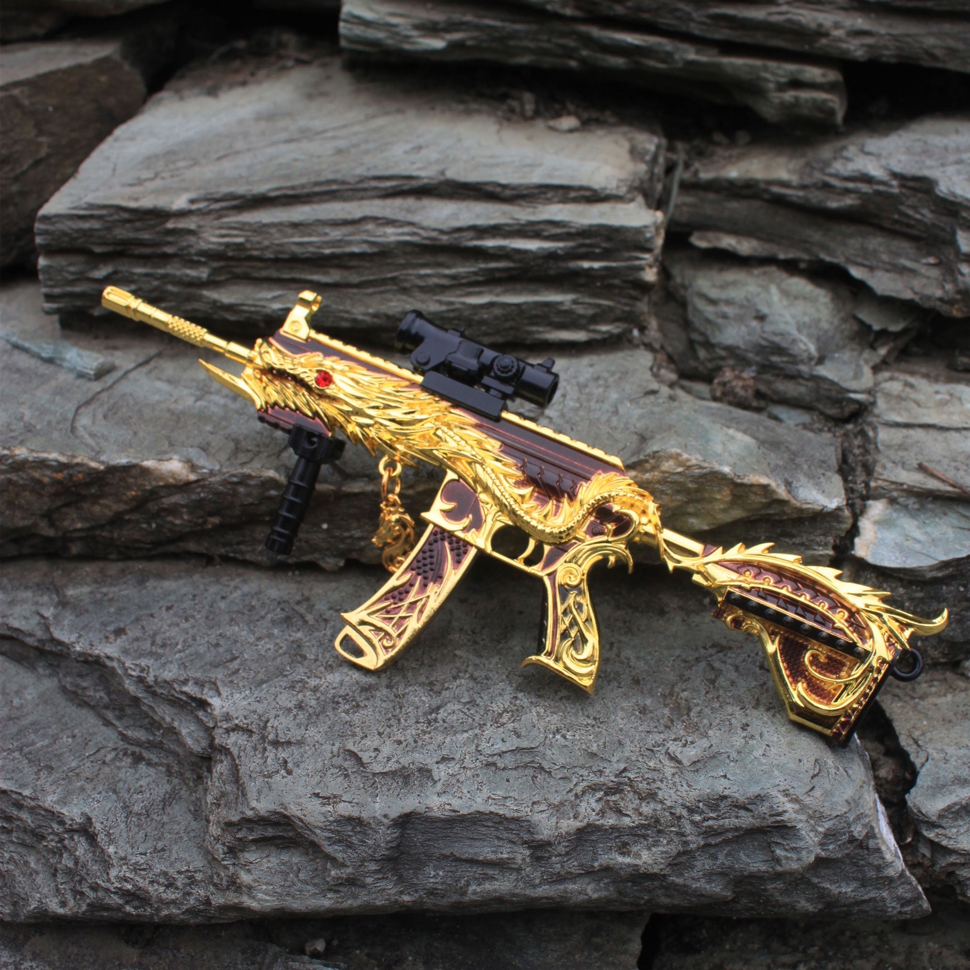 Golden Five Claw Dragon HK416 Miniature Metal Gun 20CM/7.9" - Tophatter Daily Deals