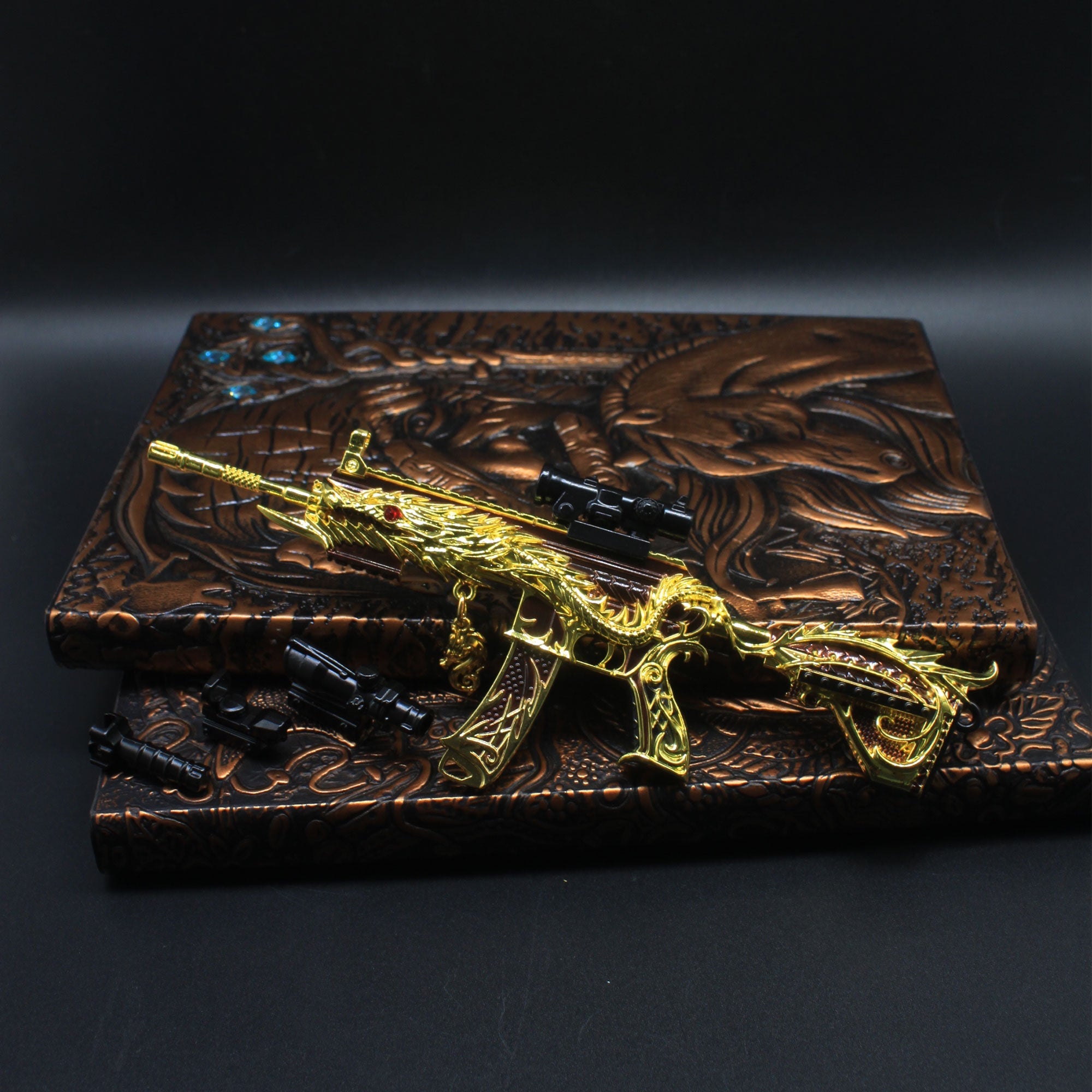 Golden Five Claw Dragon HK416 Miniature Metal Gun 20CM/7.9" - Tophatter Daily Deals