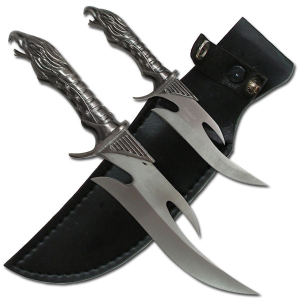 6.25" and 4.25" Mini Piercing Eagle 2 Pc. Knife Set With Black Leather Sheath Collectible Weapons - Tophatter Daily Deals
