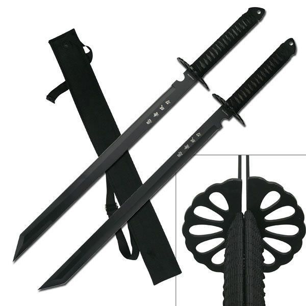 2-PC Full Tang Ninja Twin Bladed Sword With Shoulder Strap Collectible Weapons - Tophatter Daily Deals