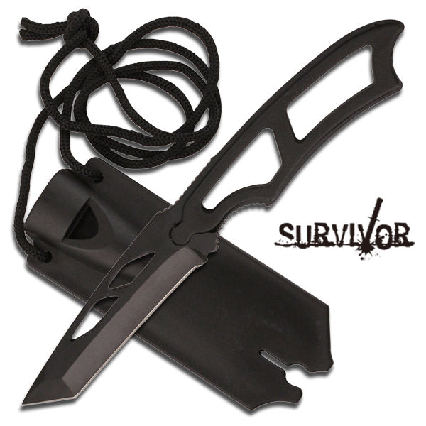 6.5" Black Minimalist Tactical Neck Knife with Whistle Tanto Blade Undercover - Tophatter's Inc. Weapons Store Online Collectible Weapons - Tophatter Daily Deals