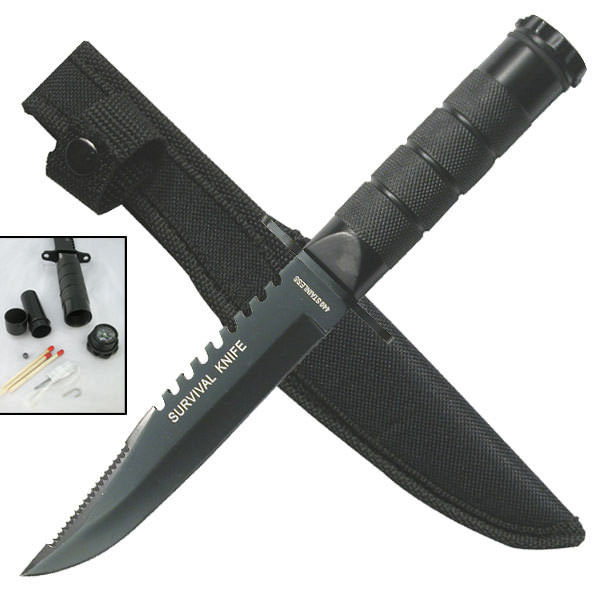 8.5" Black Emergency Survival Knife with Kit and Sheath - Tophatter's Guns'N'Weapons Store Collectible Weapons - Tophatter Daily Deals
