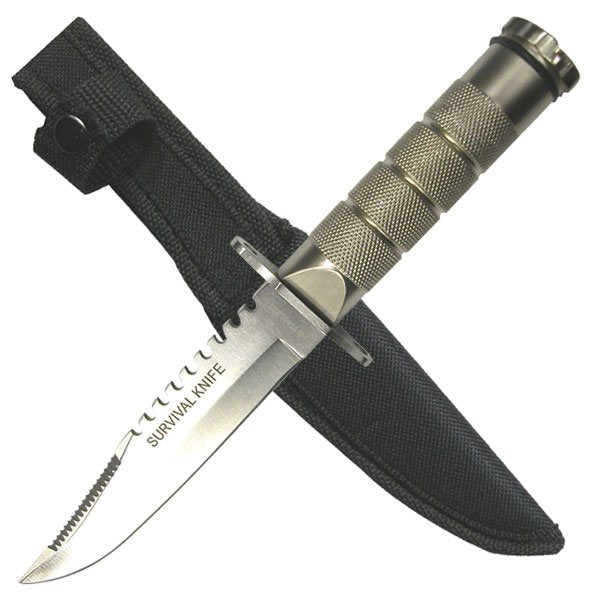 8.5" Silver Stainless Steel Emergency Survival Knife with Kit and Sheath Collectible Weapons - Tophatter Daily Deals
