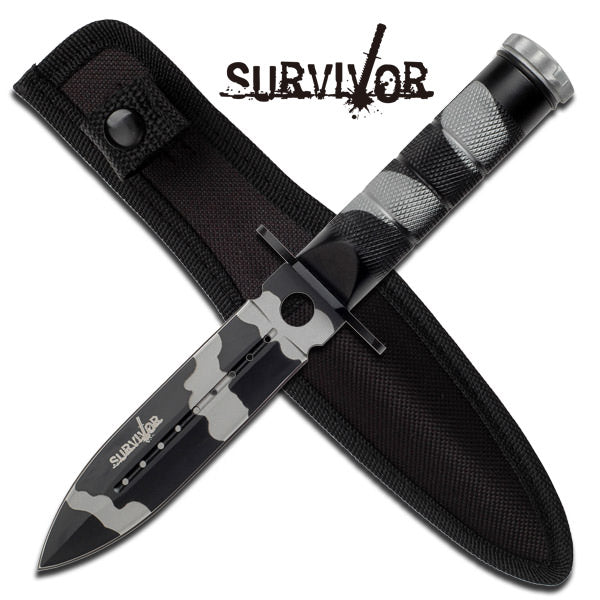 Urban Camo Double Edge Survival Knife with Nylon Case - 8.5 Inch Overall - Tophatter's Army Products & Self Defense Collectible Weapons - Tophatter Daily Deals