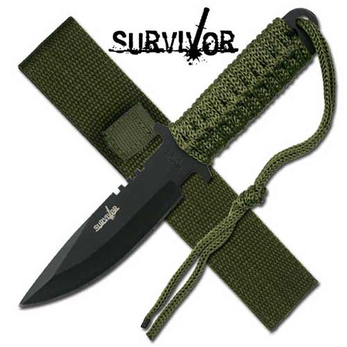 Survivor Etch Military Survival Knife with Army Green Sheath/Strap - TOPHATTER'S ARMORY DEALS Collectible Weapons - Tophatter Daily Deals
