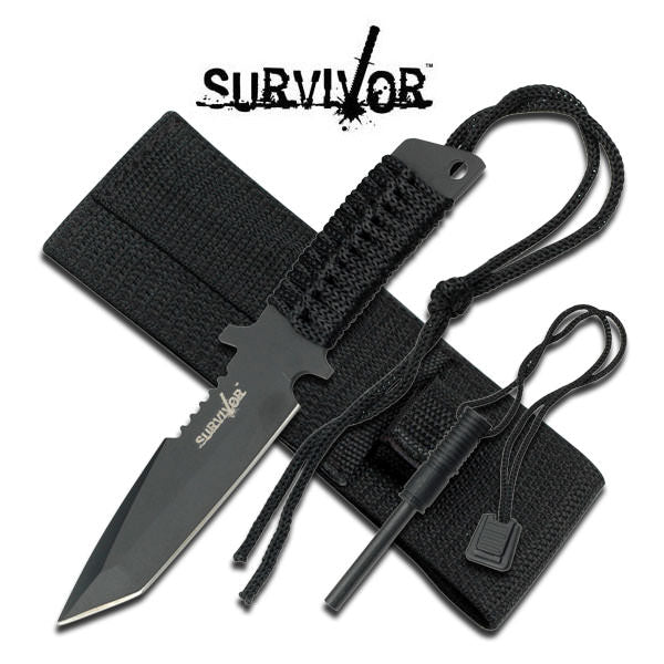 7 Inch Fixed Blade Survival Knife With Fire Starter and Sheath Collectible Weapons - Tophatter Daily Deals