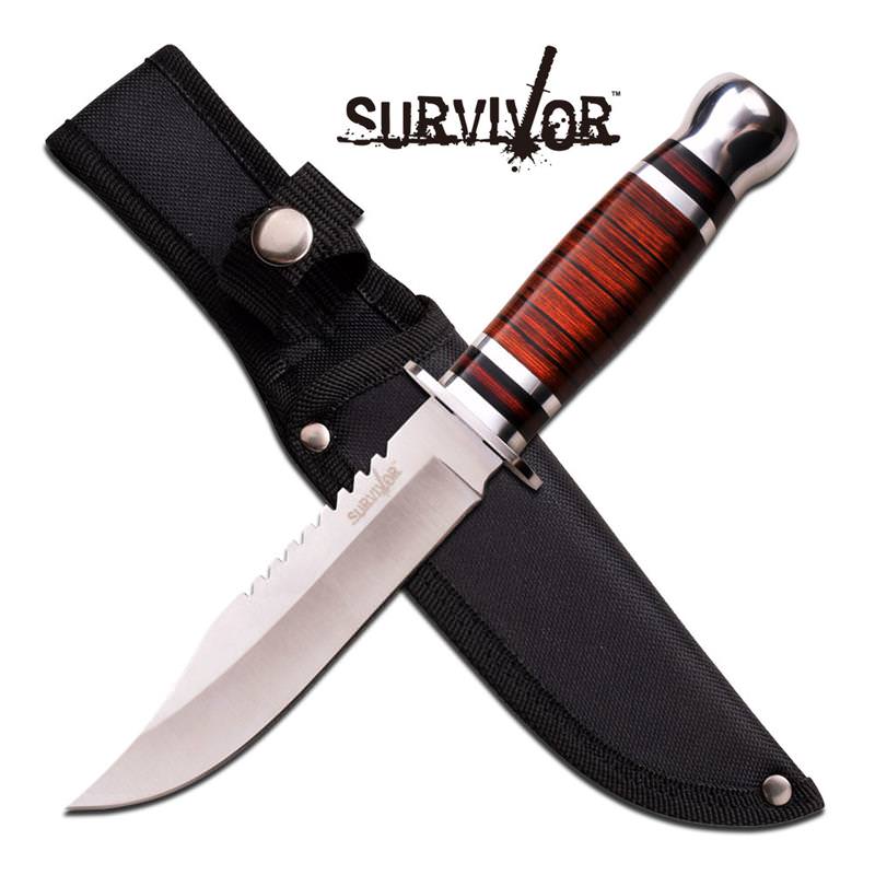 Survivor Fixed Blade Outdoorsman Knife 6" Blade With Wood Handle - Tophatter's Guns'N'Weapons Store - FREE SHIPPING Collectible Weapons - Tophatter Daily Deals
