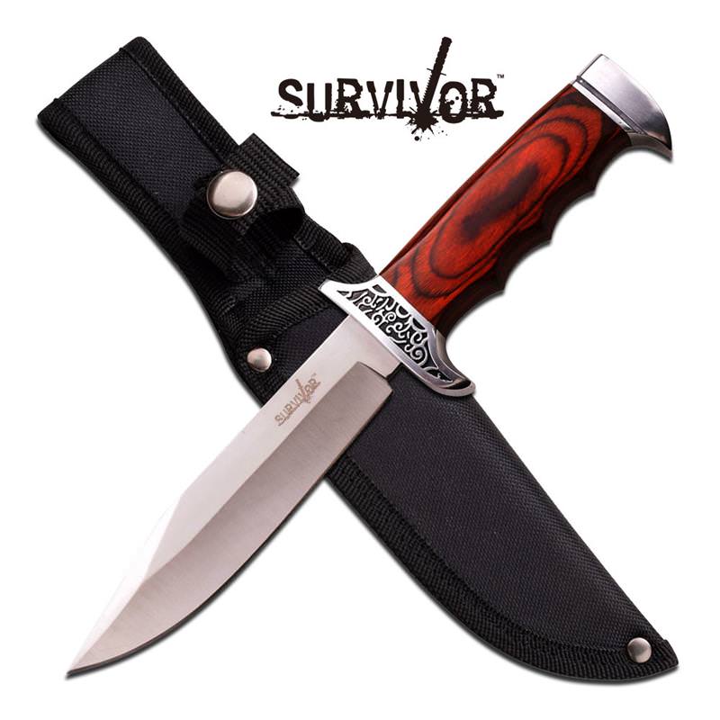 Survival Brown Wood Handle Straight FIXED Blade Hunting Bowie Knife Collectible Weapons - Tophatter Daily Deals