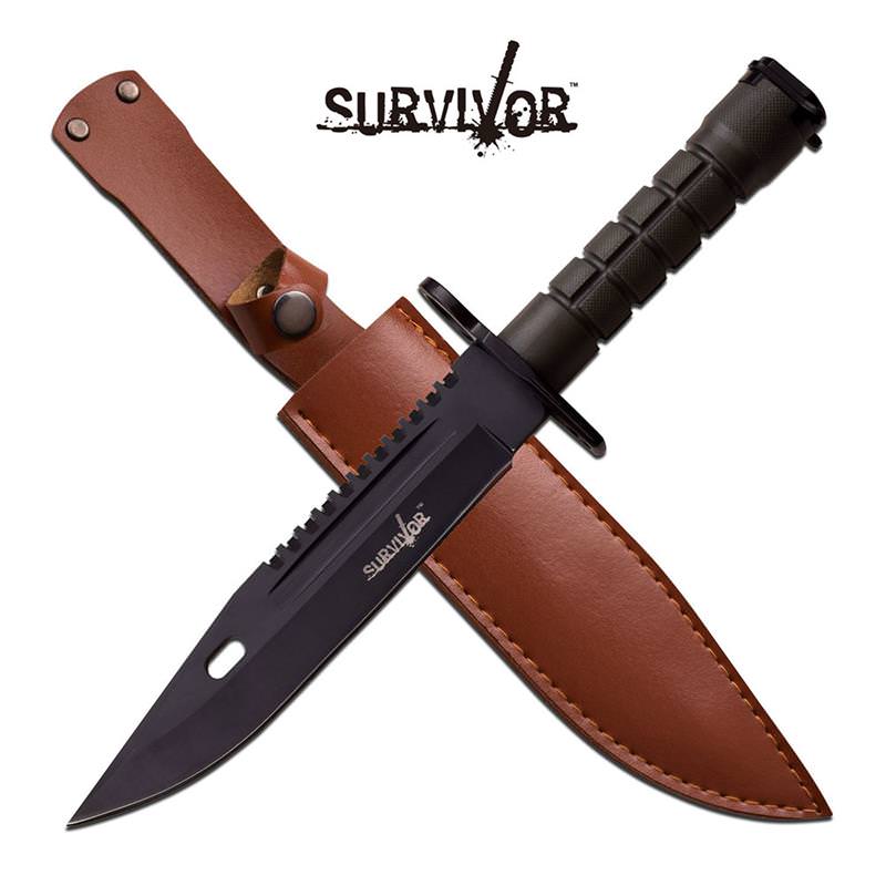 Survivor 12.8 Inch Fixed Blade Survival Knife Black Blade - Tophatter's Guns'N'Weapons Store Collectible Weapons - Tophatter Daily Deals