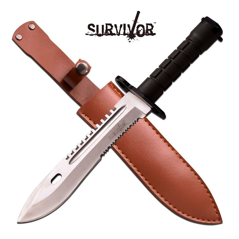 Fixed Blade Tactical Knife Silver Serrated Blade Military Bayonet Survival Collectible Weapons - Tophatter Daily Deals