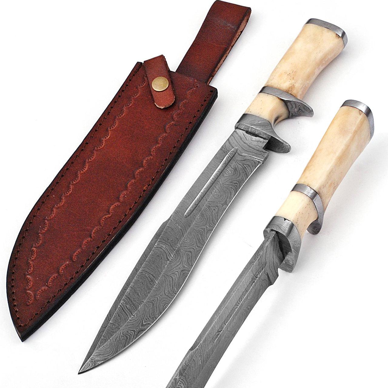 Total Eclipse Damascus Steel Bowie Hunting Knife Sheath Included knives - Tophatter Daily Deals