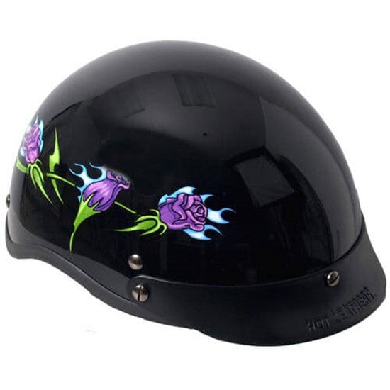 Hot Leathers D.O.T. Lady Purple Roses Gloss Black Finish Motorcycle Helmet Helmet DOT - Tophatter Daily Deals