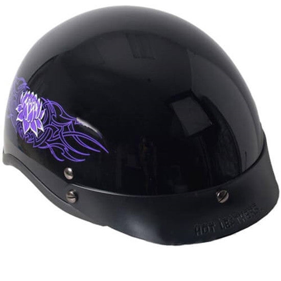 Hot Leathers D.O.T. Lady Purple Lotus Gloss Black Finish Motorcycle Helmet Helmet DOT - Tophatter Daily Deals