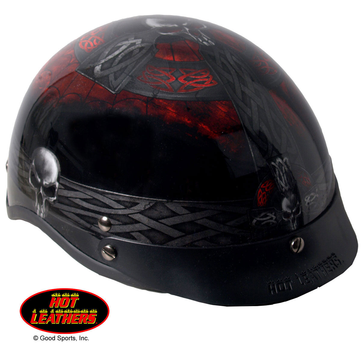 Hot Leathers D.O.T. Celtic Cross w/ Skulls Gloss Black Finish Motorcycle Helmet Helmet DOT - Tophatter Daily Deals