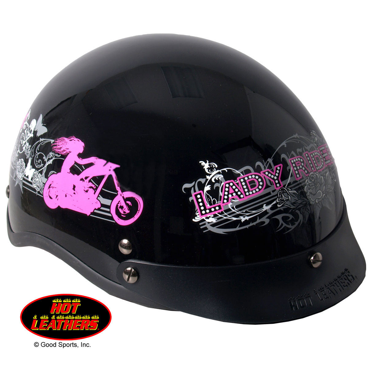 Hot Leathers D.O.T. Lady Rider w/ Roses Gloss Black Finish Motorcycle Helmet Helmet DOT - Tophatter Daily Deals