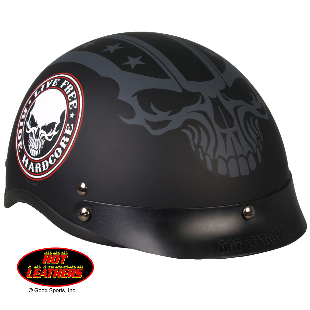 Hot Leathers D.O.T. Stencil Skull Matte Black Finish Motorcycle Helmet Helmet DOT - Tophatter Daily Deals