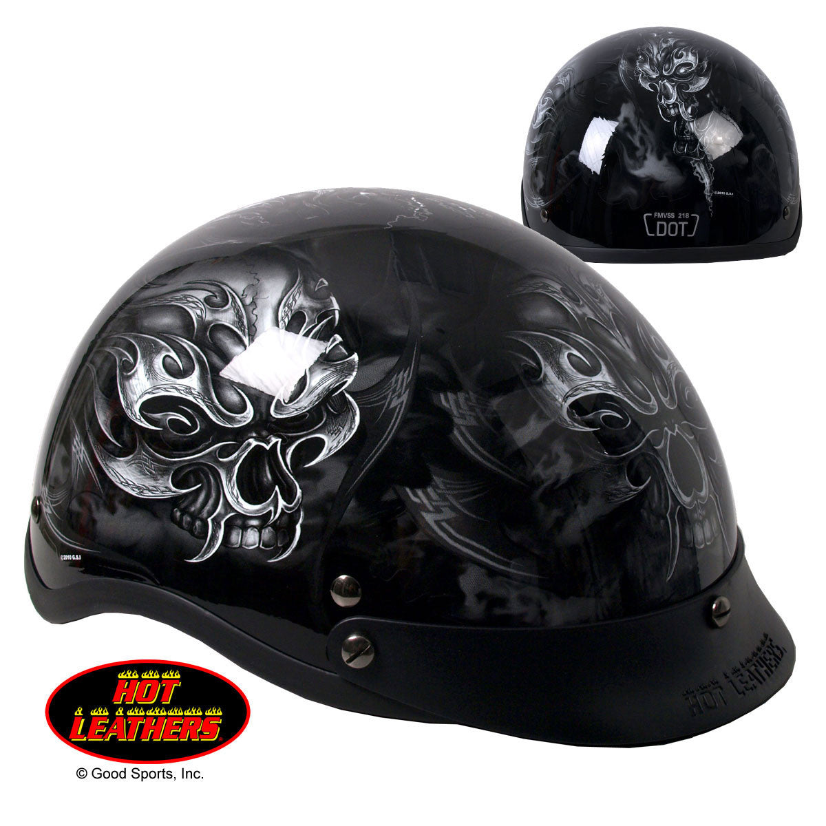 Hot Leathers D.O.T. Electric Skull Gloss Black Finish Motorcycle Helmet Helmet DOT - Tophatter Daily Deals