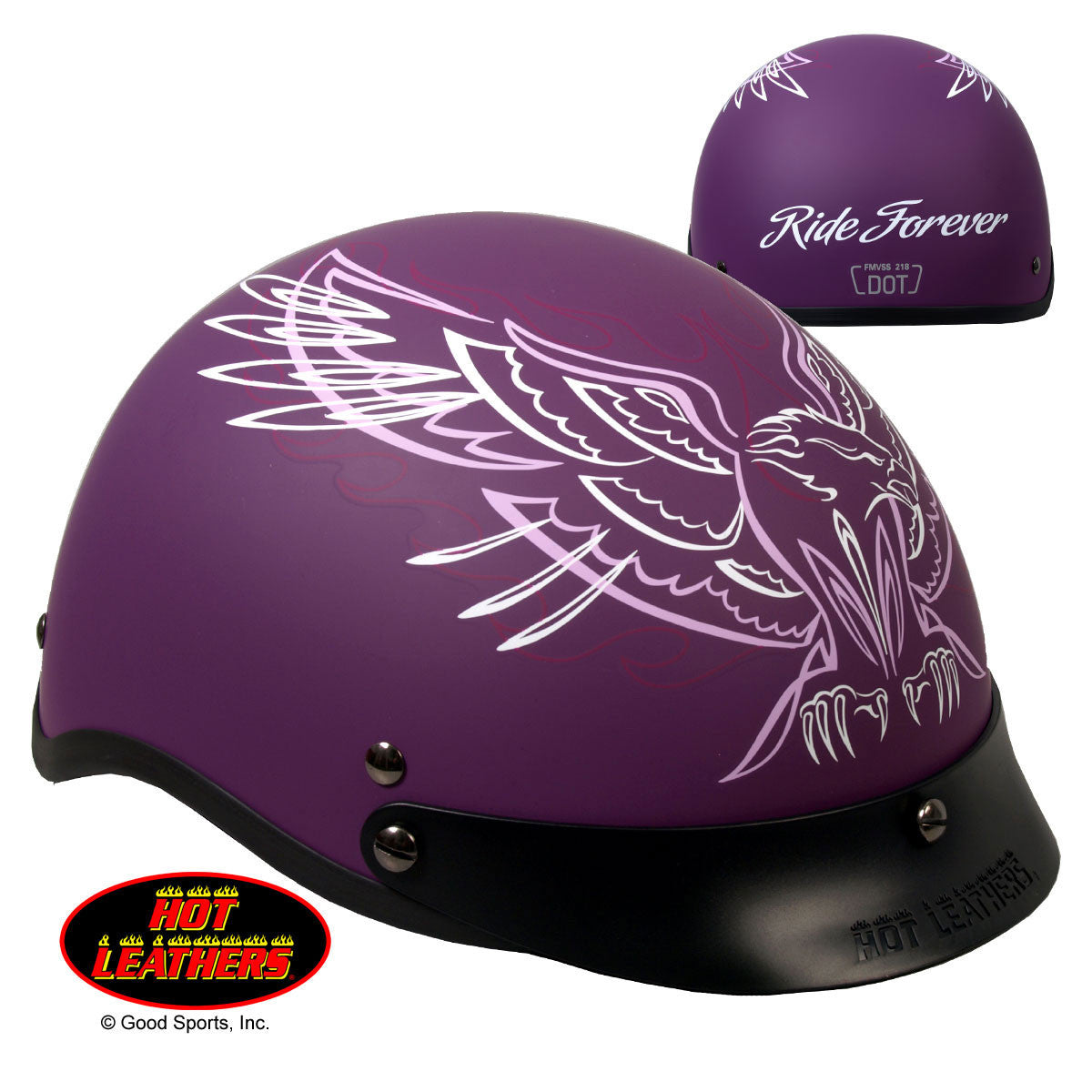 Hot Leathers D.O.T. Ladies Pinstripe Upwing Matte Purple Motorcycle Helmet Helmet DOT - Tophatter Daily Deals
