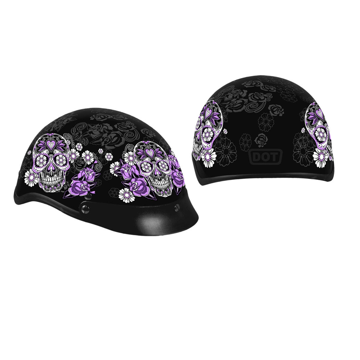 Hot Leathers D.O.T. Sugar Skull Matte Black Finish Motorcycle Helmet Helmet DOT - Tophatter Daily Deals