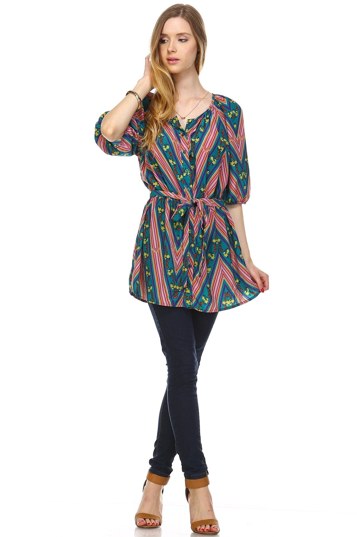 Women's Belted Button Front Top Tops - Tophatter Daily Deals
