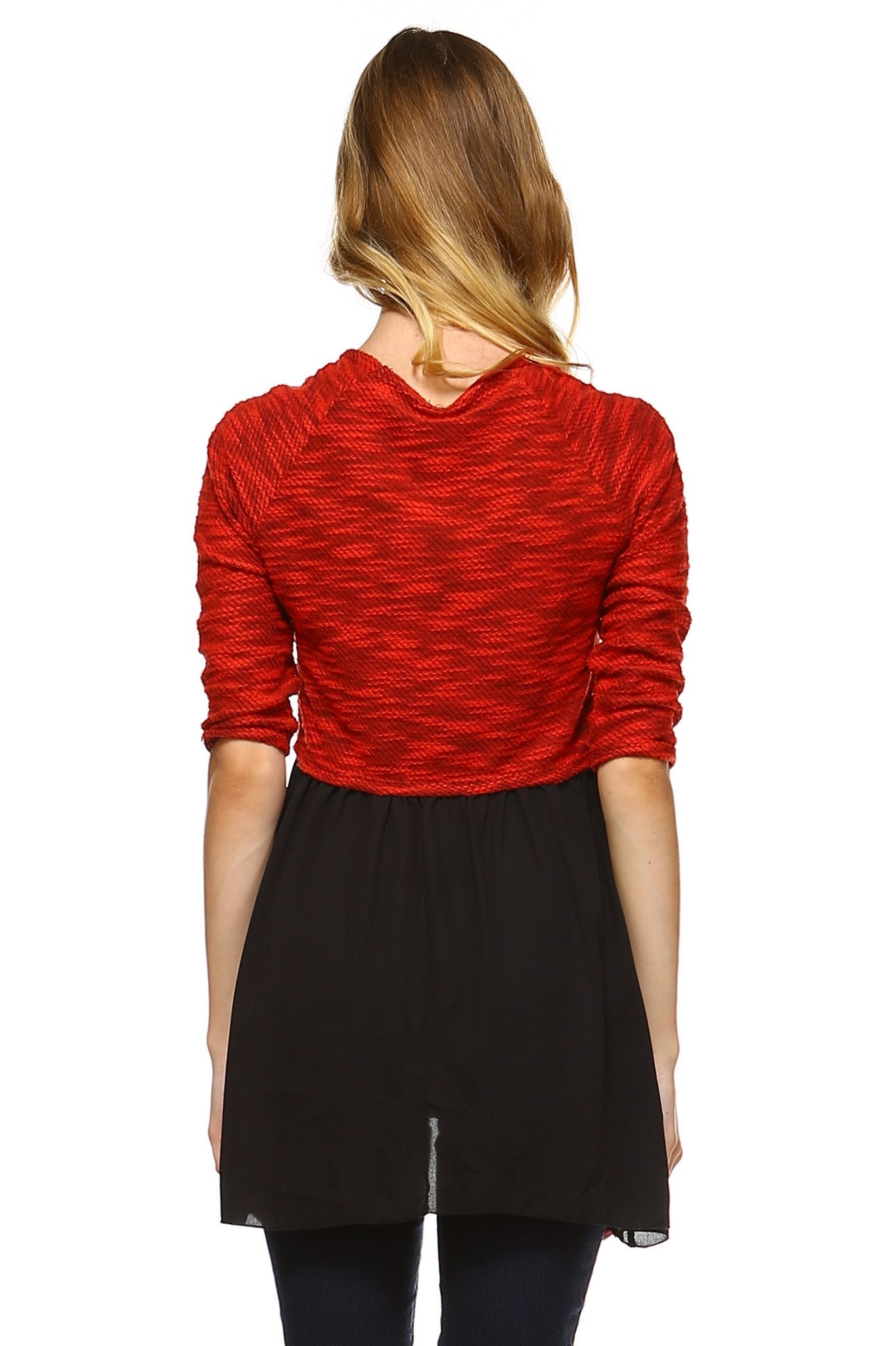 Women's Knit to Woven 3/4 Sleeve Colorblock Shirt Dress Tops - Tophatter Daily Deals