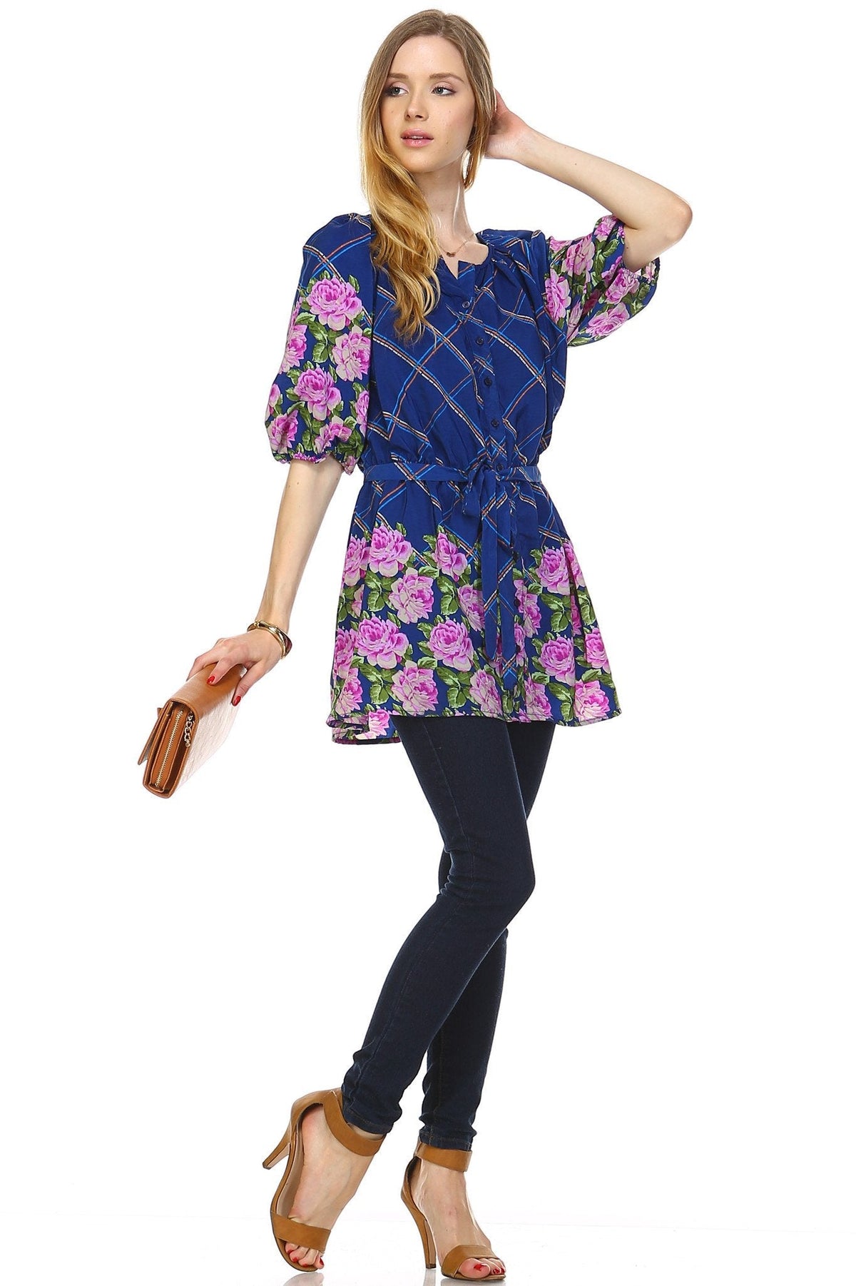 Women's Belted Button Front Top Tops - Tophatter Daily Deals