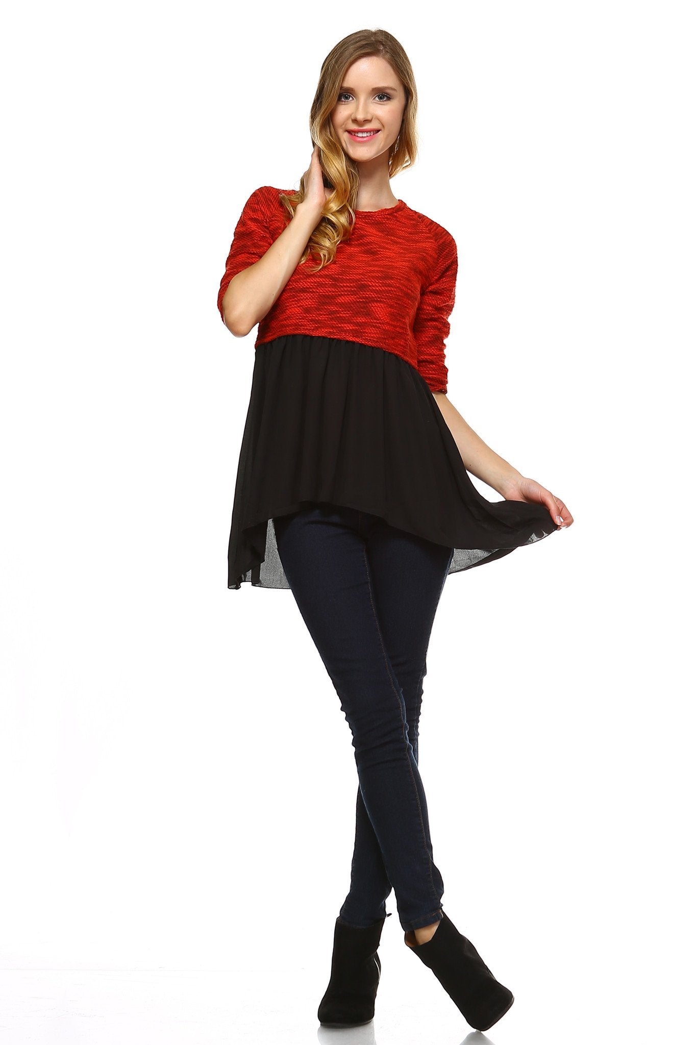 Women's Knit to Woven 3/4 Sleeve Colorblock Shirt Dress Tops - Tophatter Daily Deals