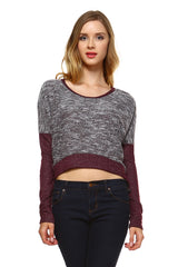 Women's Long Sleeve Colorblock Sweatshirt Wine 16 Sweater - Tophatter Daily Deals