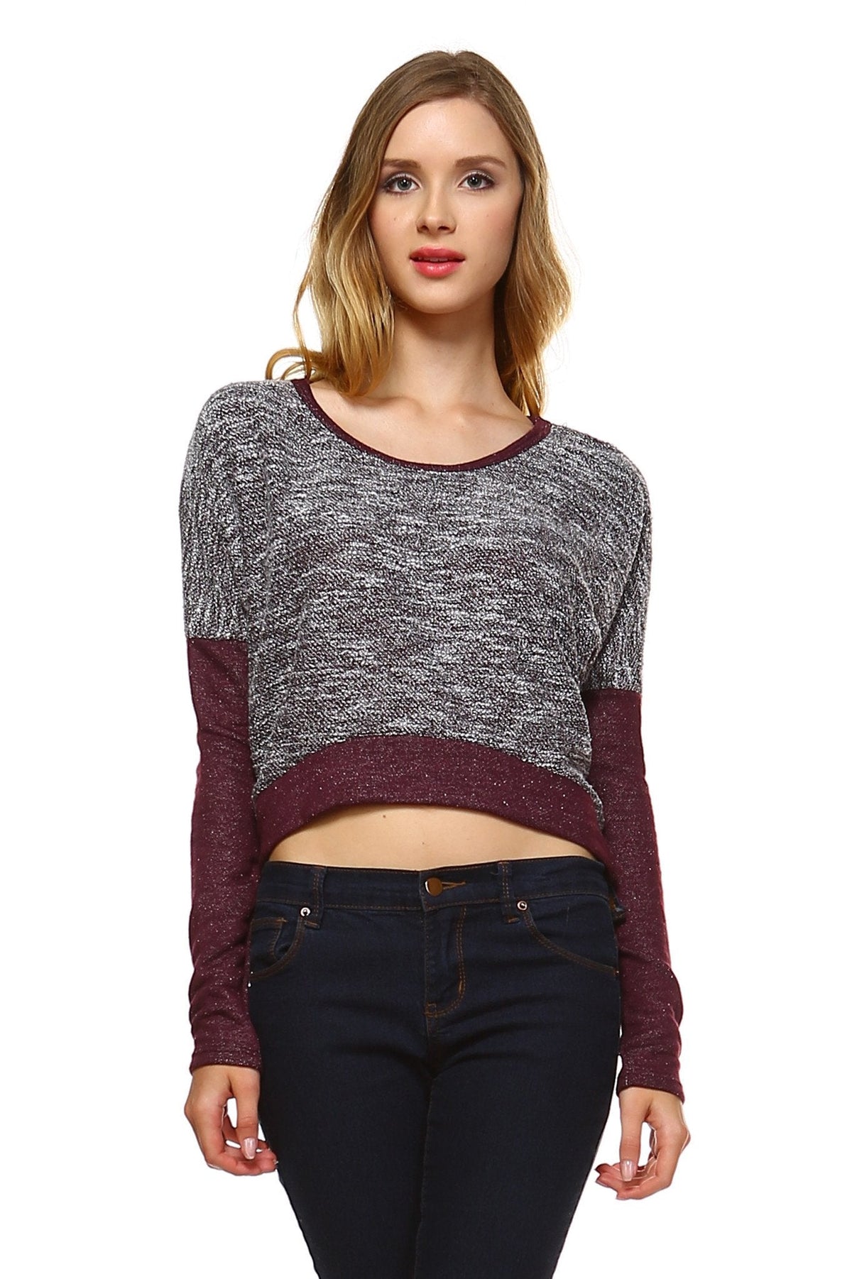 Women's Long Sleeve Colorblock Sweatshirt Wine 16 Sweater - Tophatter Daily Deals