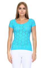 Women's Textured Knit Stretch Glitter Top One Size Turquoise 8 Tops - Tophatter Daily Deals