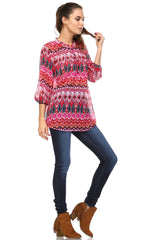 Women's 3/4 Three Quarter Sleeve Printed Chiffon Button Top Tops - Tophatter Daily Deals