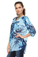 Women's 3/4 Three Quarter Sleeve Printed Chiffon Button Top Tops - Tophatter Daily Deals
