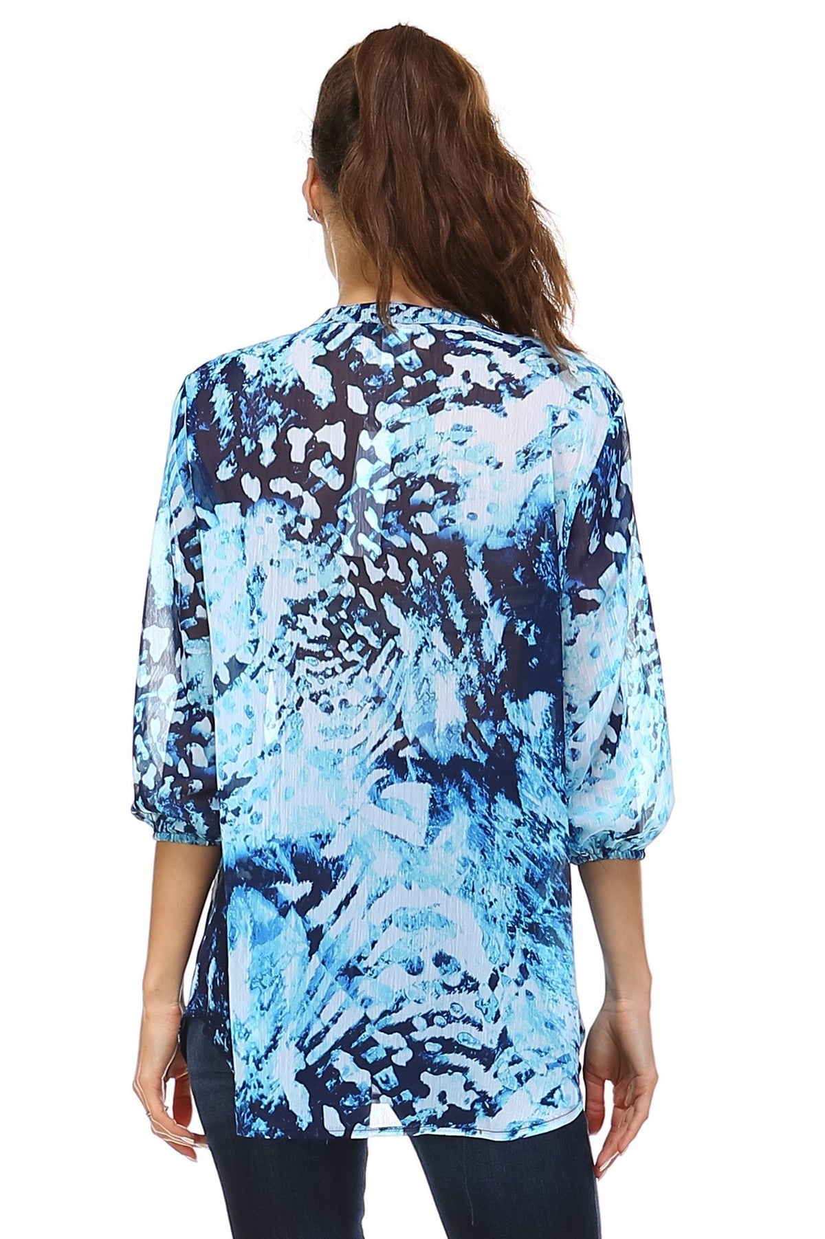 Women's 3/4 Three Quarter Sleeve Printed Chiffon Button Top Tops - Tophatter Daily Deals