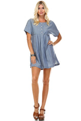 Women's Denim Button-Accent Scoop Neck Dress Denim 2 Dresses / Midi - Tophatter Daily Deals