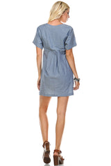 Women's Denim Button-Accent Scoop Neck Dress Dresses / Midi - Tophatter Daily Deals
