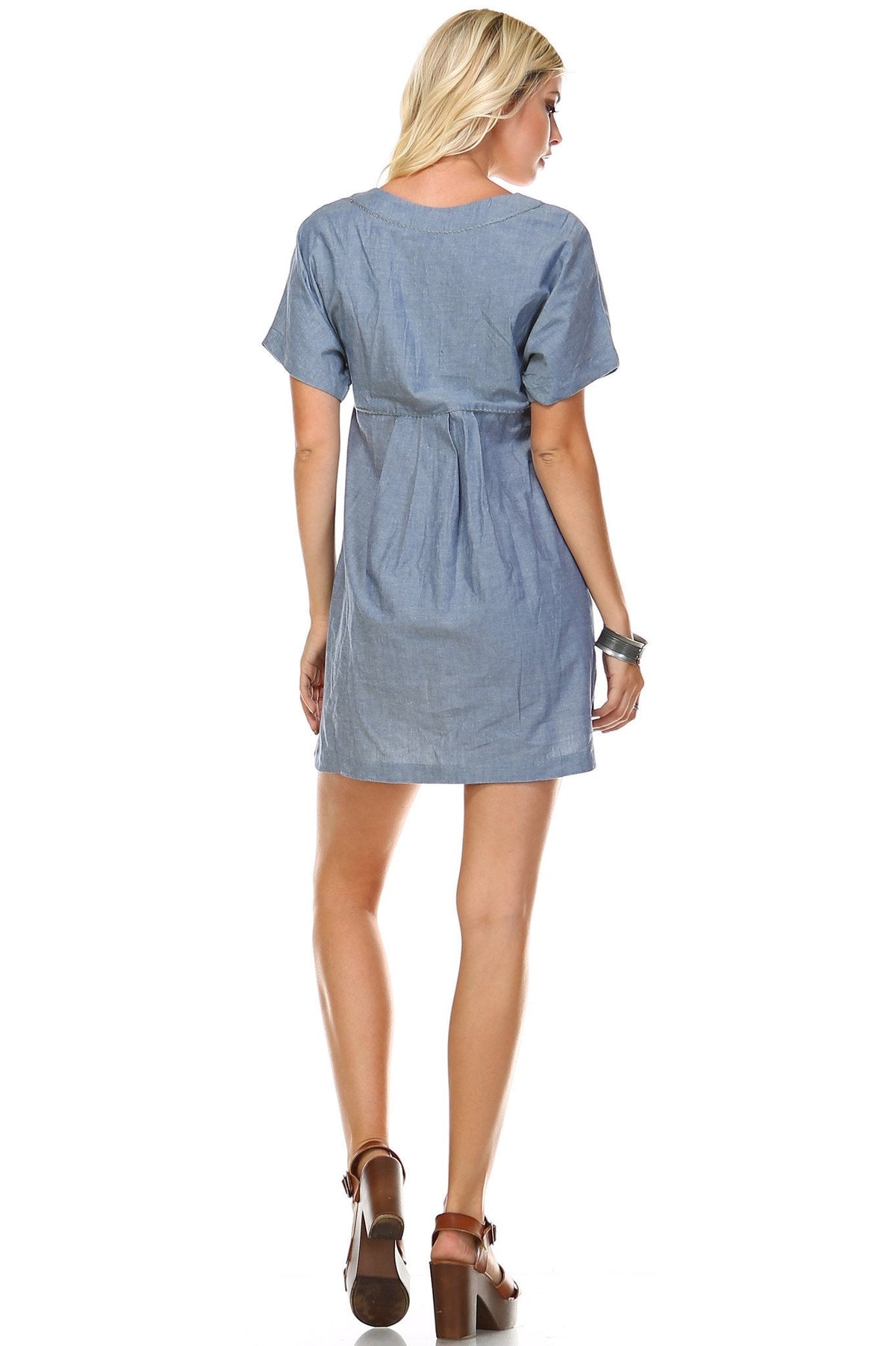 Women's Denim Button-Accent Scoop Neck Dress Dresses / Midi - Tophatter Daily Deals