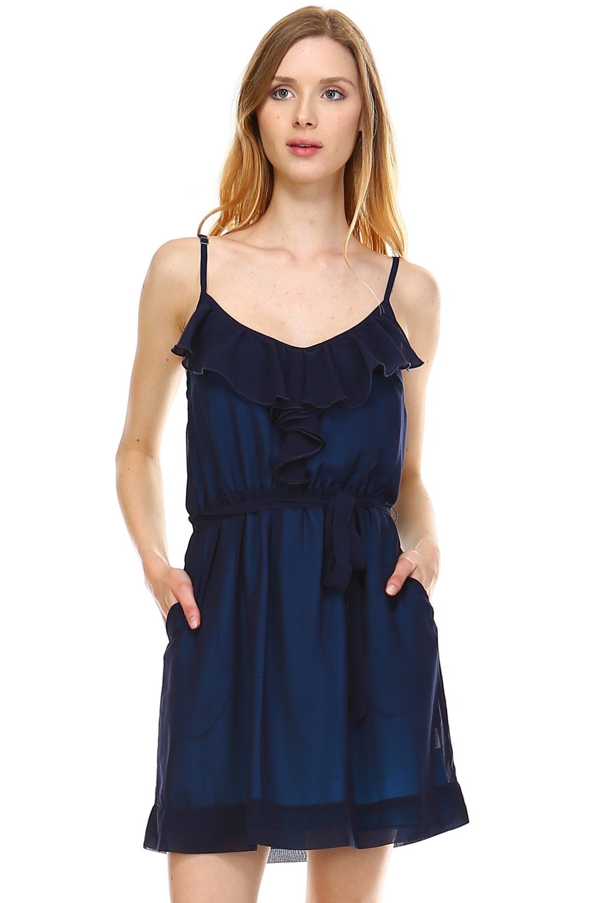 Women's Sleeveless V-Neck Ruffle Detail Dress Dresses / Mini - Tophatter Daily Deals