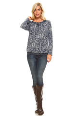 Women's Long Sleeve Navy Printed Peasant Top Tops - Tophatter Daily Deals
