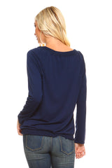 Women's Long Sleeve Navy Peasant Top Tops - Tophatter Daily Deals