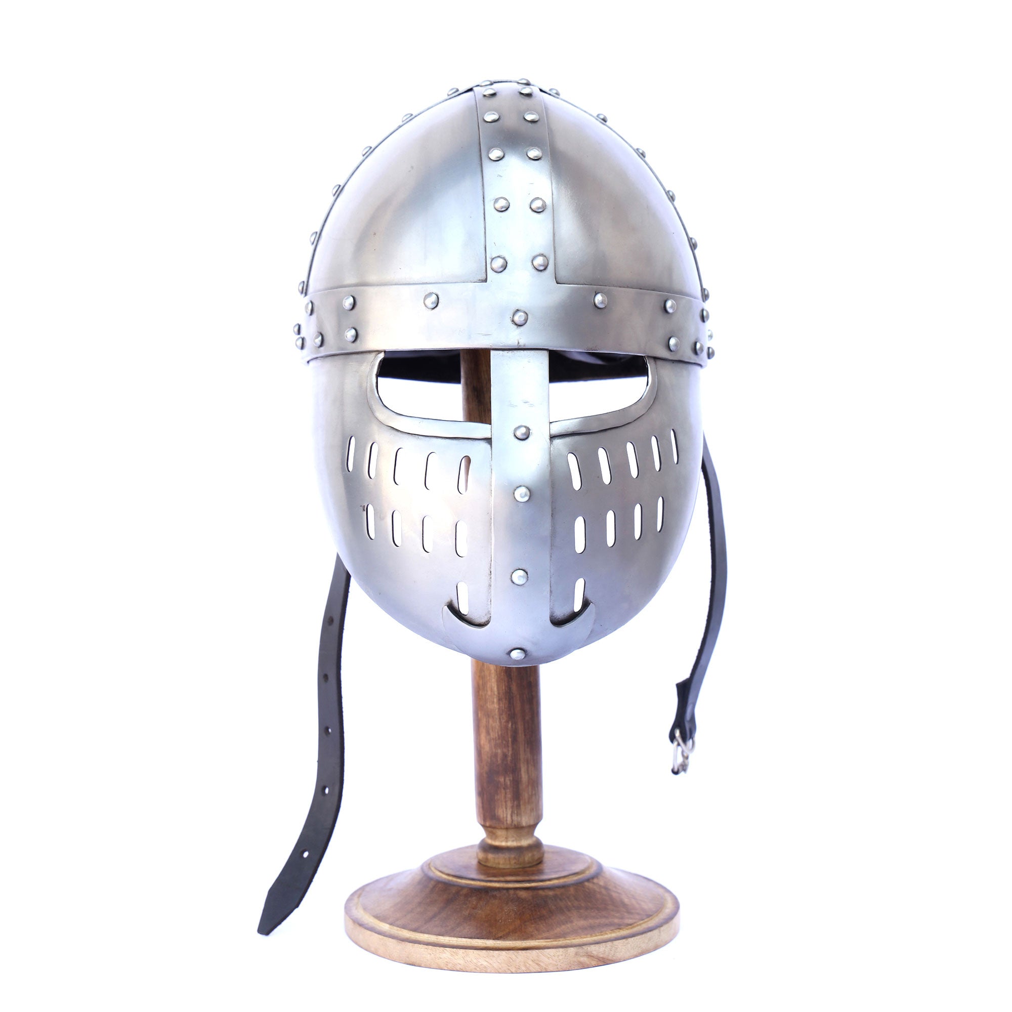 Norman Faceplate Crusader Spangenhelm Steel Helmet - TOPHATTER'S ARMORY DEALS Collectible Weapons - Tophatter Daily Deals