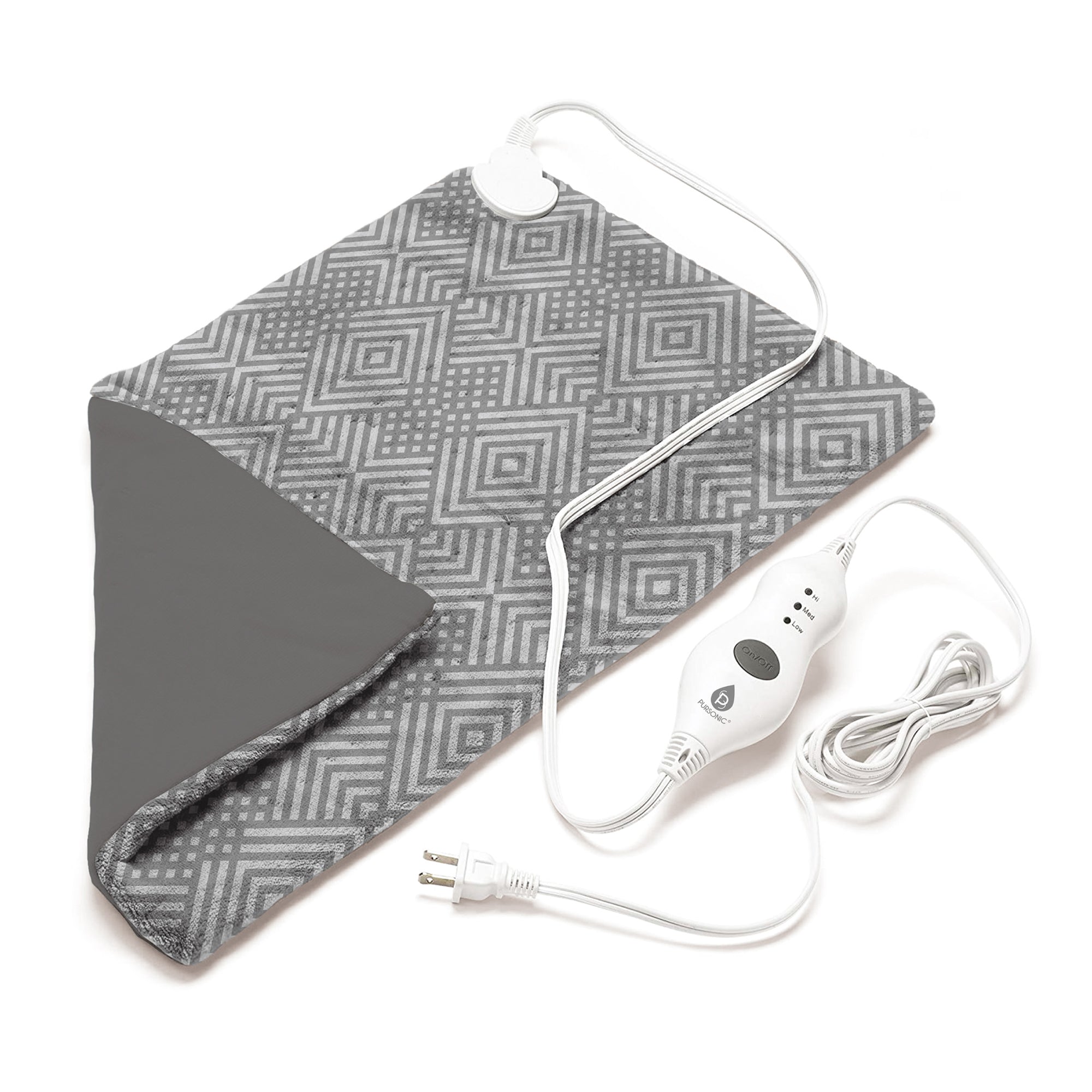 Pursonic Extra Extra Large Electric Heating Pad Grey Pattern Massagers & Wraps - Tophatter Daily Deals