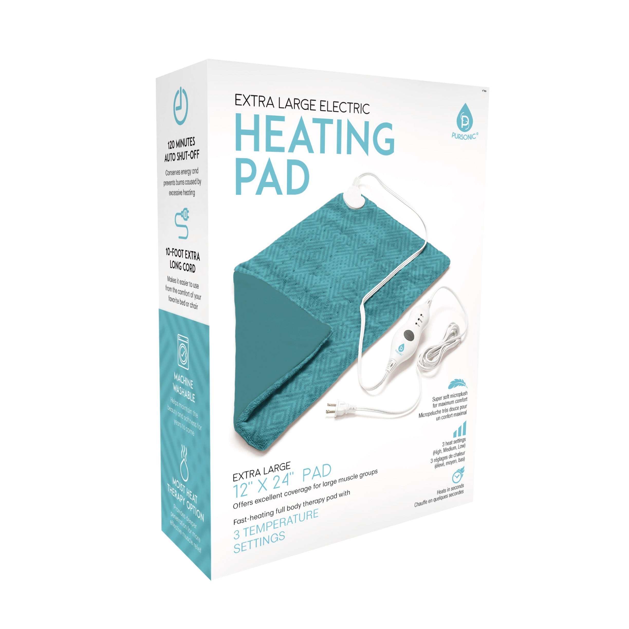 Pursonic Electric Heating Pad Teal Pattern Massagers & Wraps - Tophatter Daily Deals