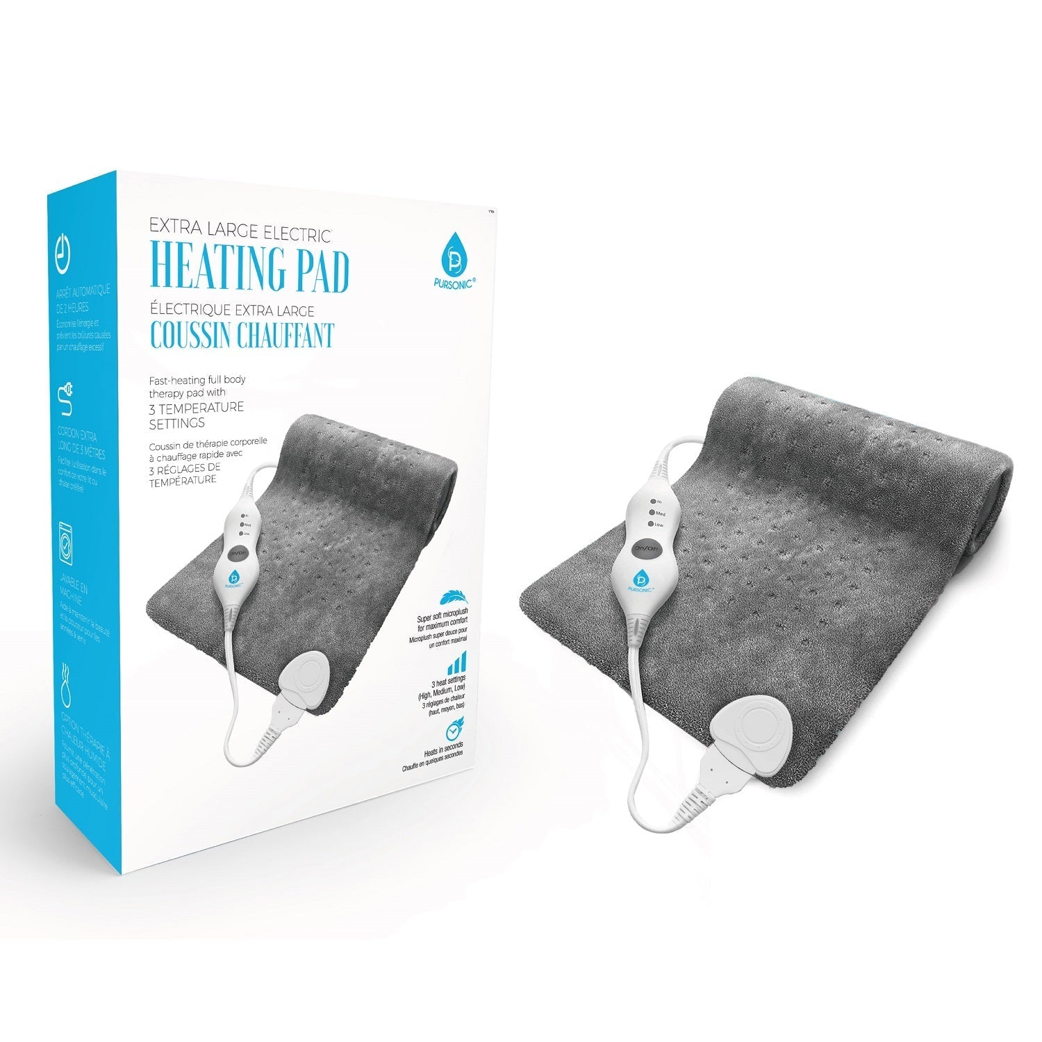 Pursonic Electric Heating Pad Gray Massagers & Wraps - Tophatter Daily Deals